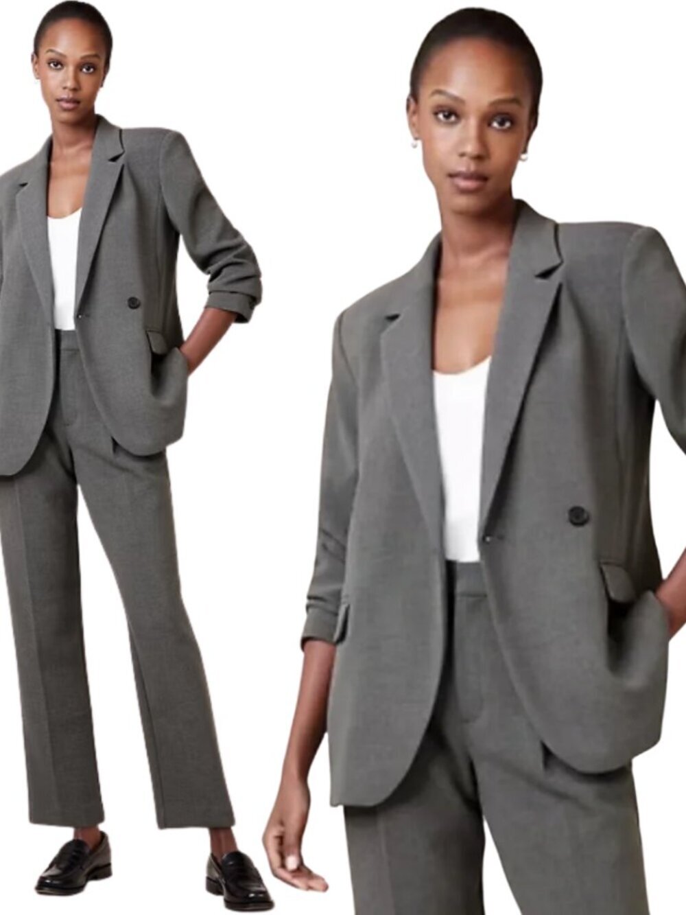Banana Republic Double Weave Asymmetrical Blazer Suit Jacket Women's 8 Gray NWOT